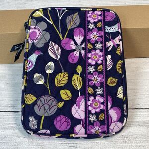 Vera Bradley E-Reader Sleeve Zip Case Cotton Blue Purple Floral Nightingale 7X9"